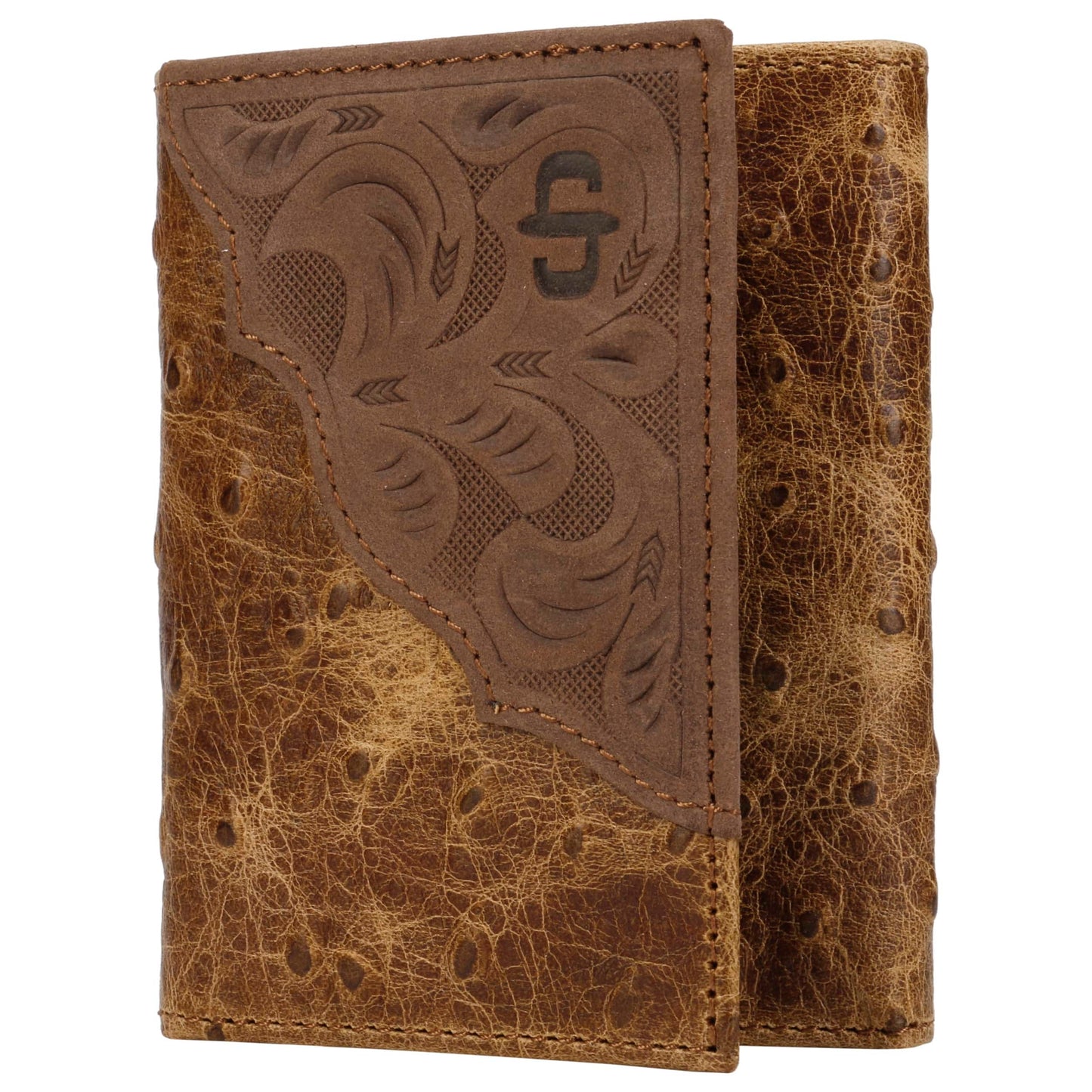 Stetson Ostrich Embossed Leather Tri-fold Wallet 6