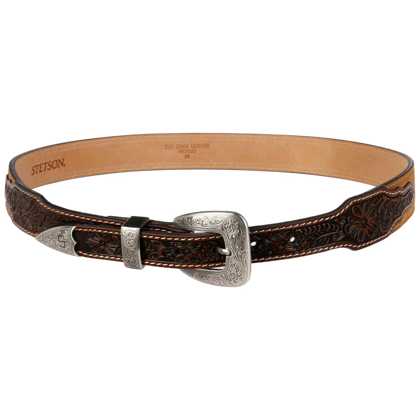 Stetson Tooled Tapered Leather Belt 6
