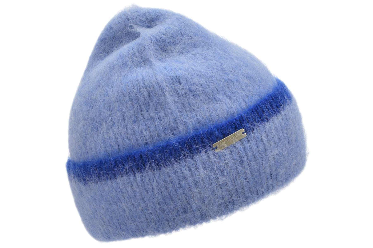 Seeberger Turn-Up Beanie Alpaca Light Blue/Jeans Blue