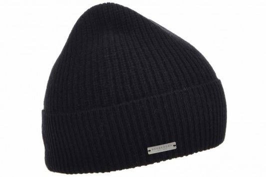 Seeberger Cashmere Beanie with Turn-up Rib Black
