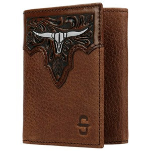 Stetson Steer Head Leather Tri-fold Wallet