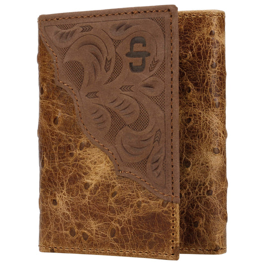Stetson Ostrich Embossed Leather Tri-fold Wallet 6