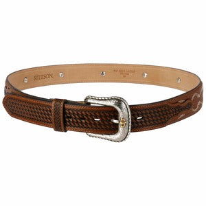 Stetson Pebble Leather Basket Weave Leather Belt 6