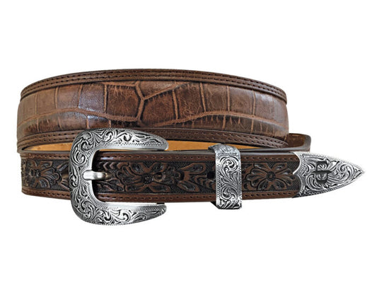 Stetson Croco Print Tooled Leather Belt 6